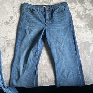 Bell-bottom blue jeans